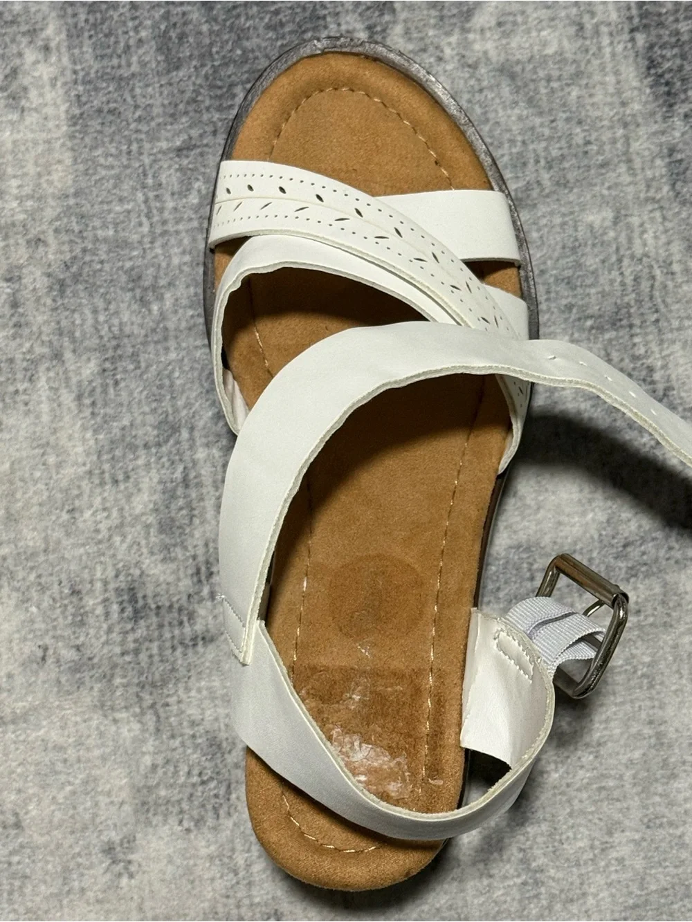 White Perforated Crisscross Ankle Strap Sandal